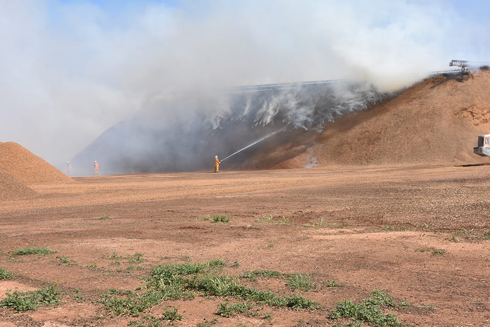 Almond shed fire still burning