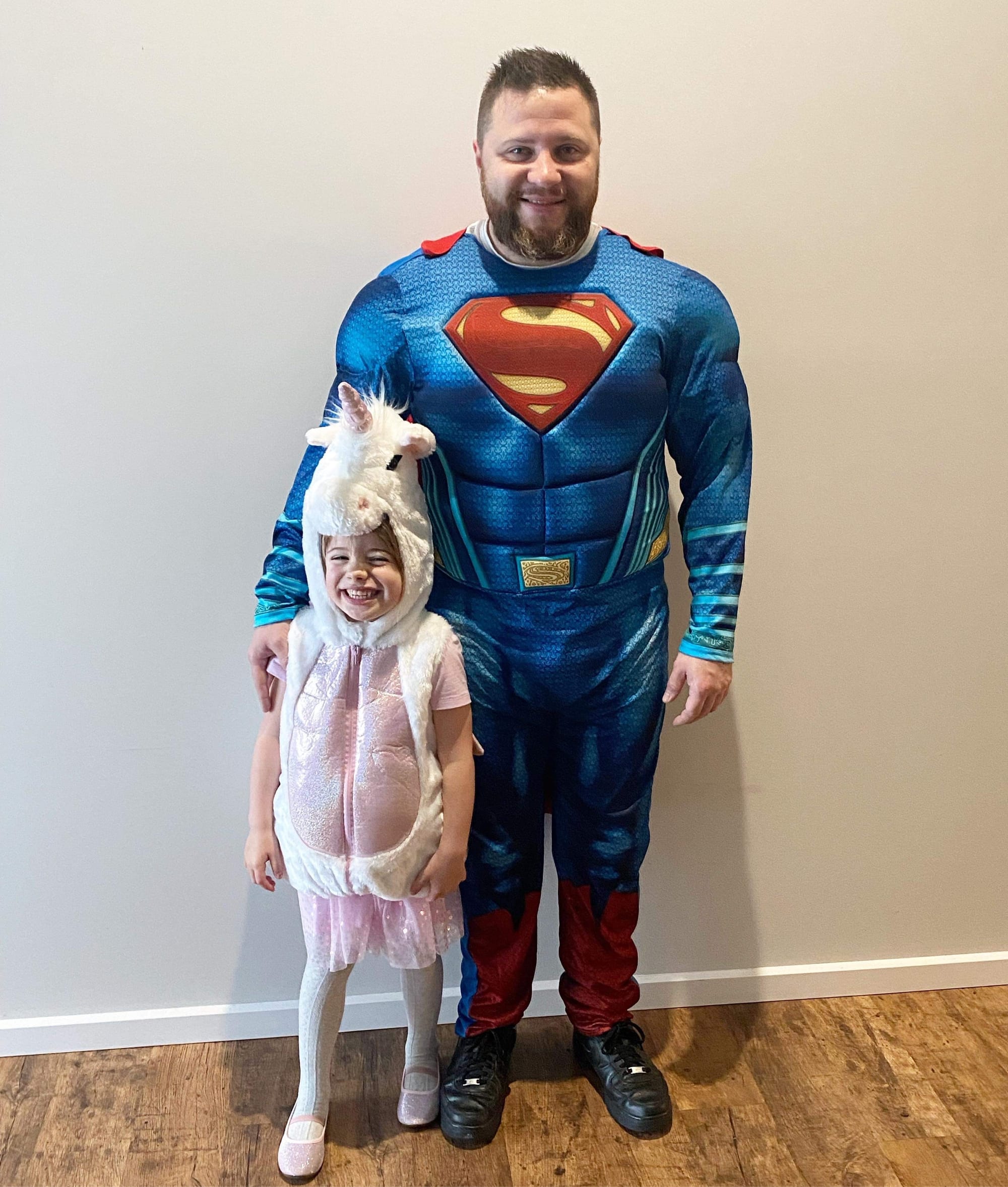 Renmark Children’s Centre’s Hazel Morrow, 4, as Thelma the Unicorn and Glossop Primary School principal Luke Morrow, 36, as Superman.