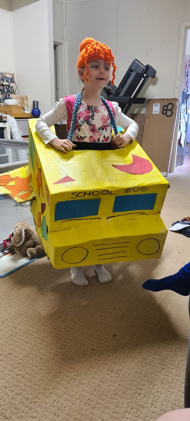 Renmark North Primary School student Lilly Heywood, 6, as Miss Fizzle and the Magic School Bus.