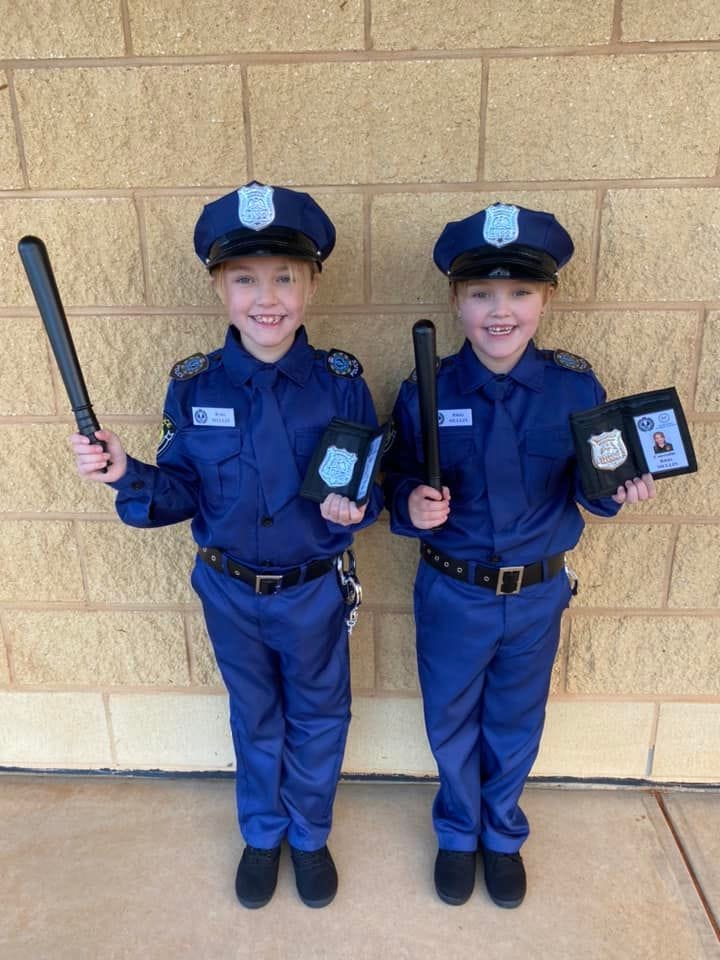 Renmark North School students Rylee, 8, and Rikki Mullin, 6, as South Australian police officers.