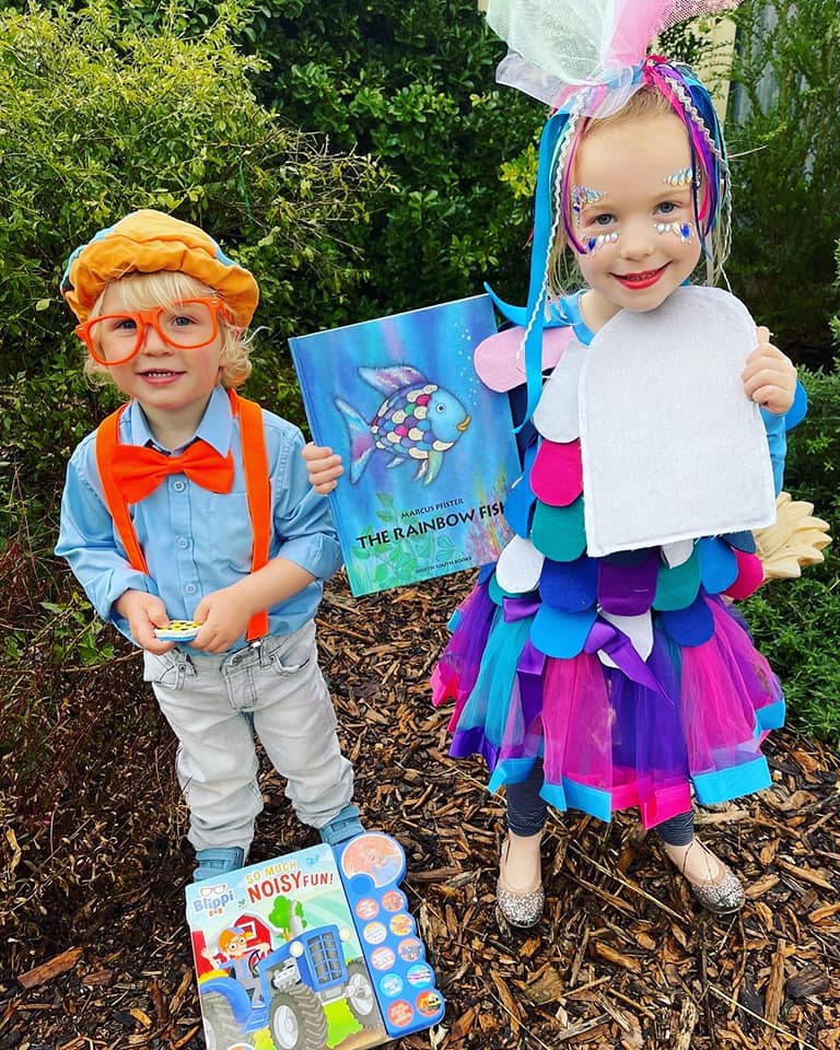 Loxton District Children's Centre's Spence Lange, 2, as Blippi and Loxton Lutheran School student Della Lange, 5, as The Rainbow Fish.